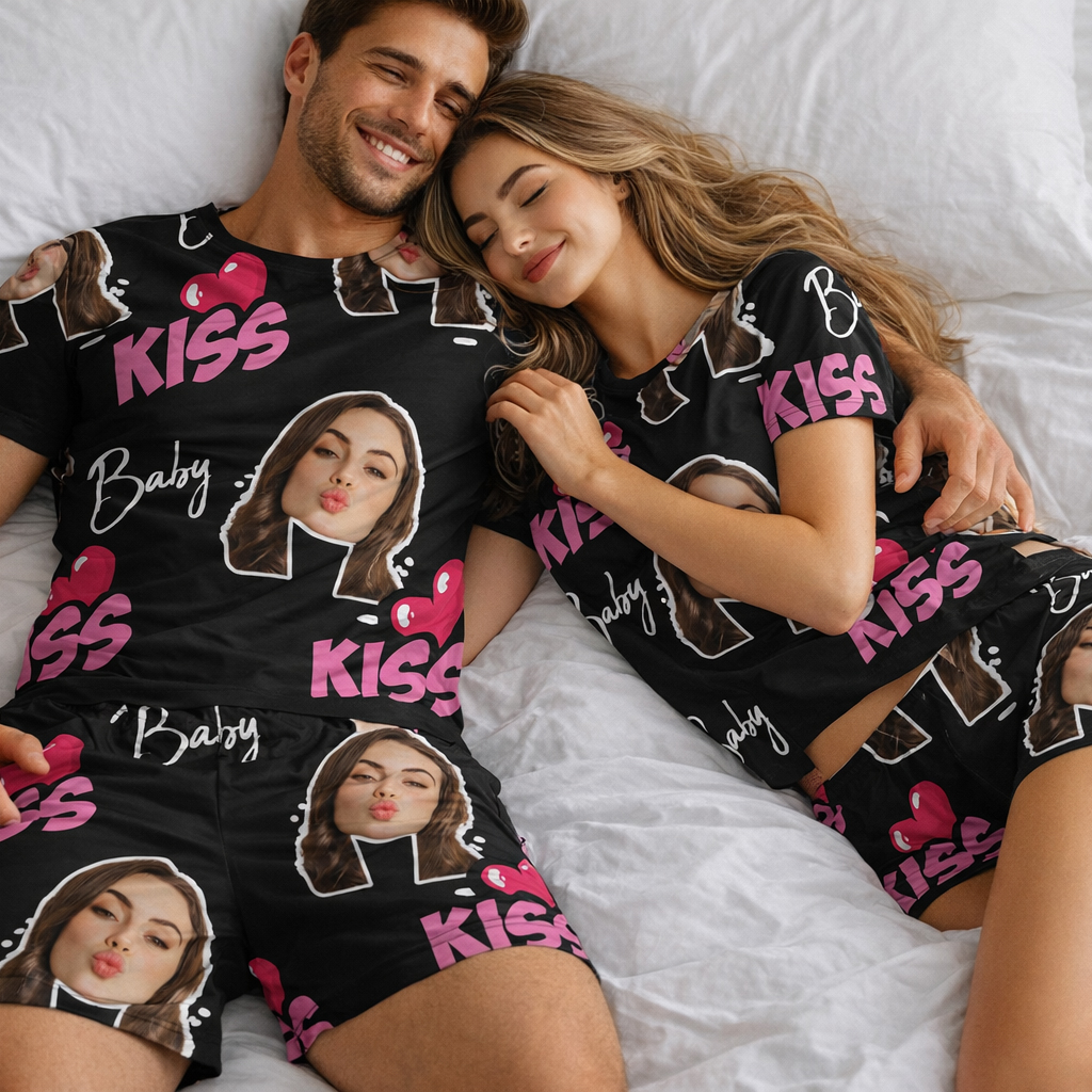 Kiss Kiss Baby (fekete) - páros pizsama